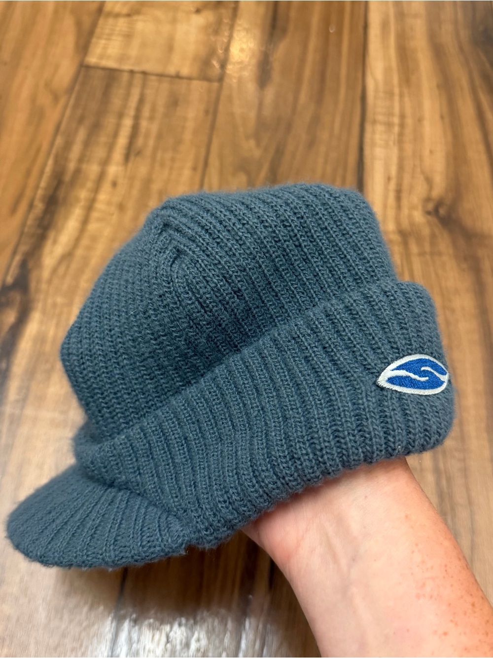 Vintage Y2K 90s Smith Skater Visor Brim Beanie Gray Logo Winter Hat Cap